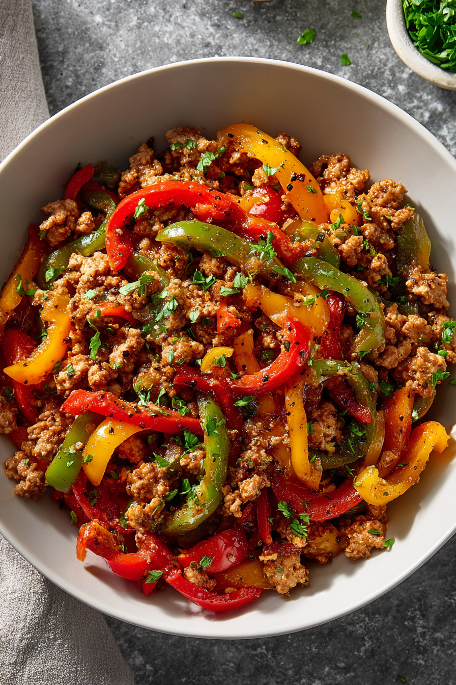 Delicious Ground Turkey and Peppers Skillet