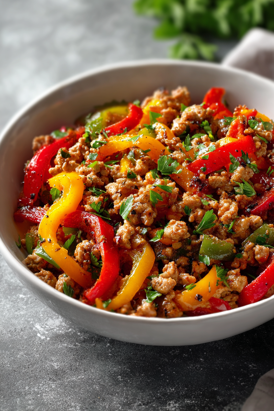 Delicious Ground Turkey and Peppers Skillet