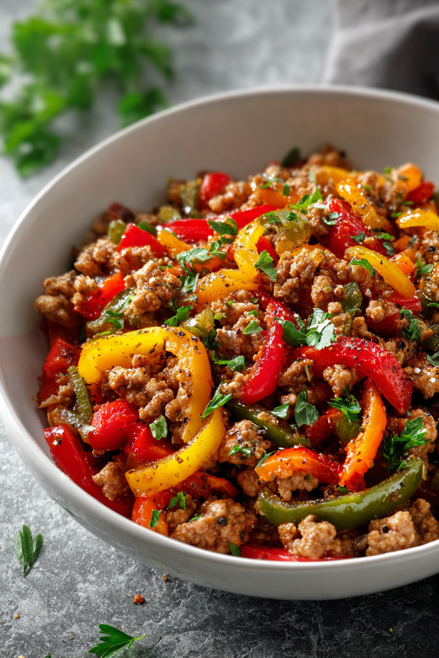 Delicious Ground Turkey and Peppers Skillet