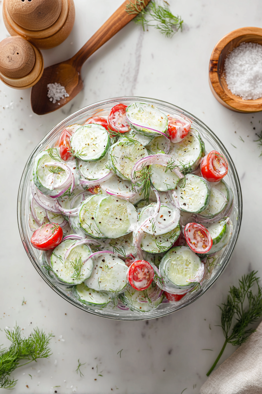 Easy Creamy Cucumber & Tomato Salad