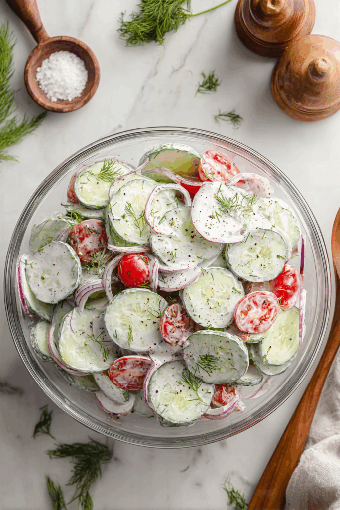 Easy Creamy Cucumber & Tomato Salad