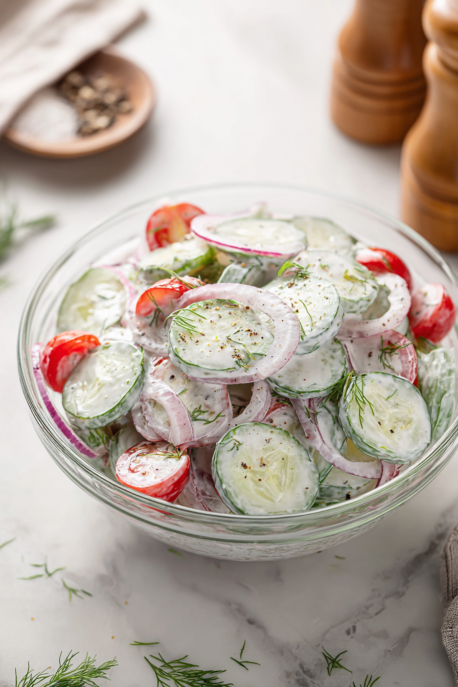 Easy Creamy Cucumber & Tomato Salad