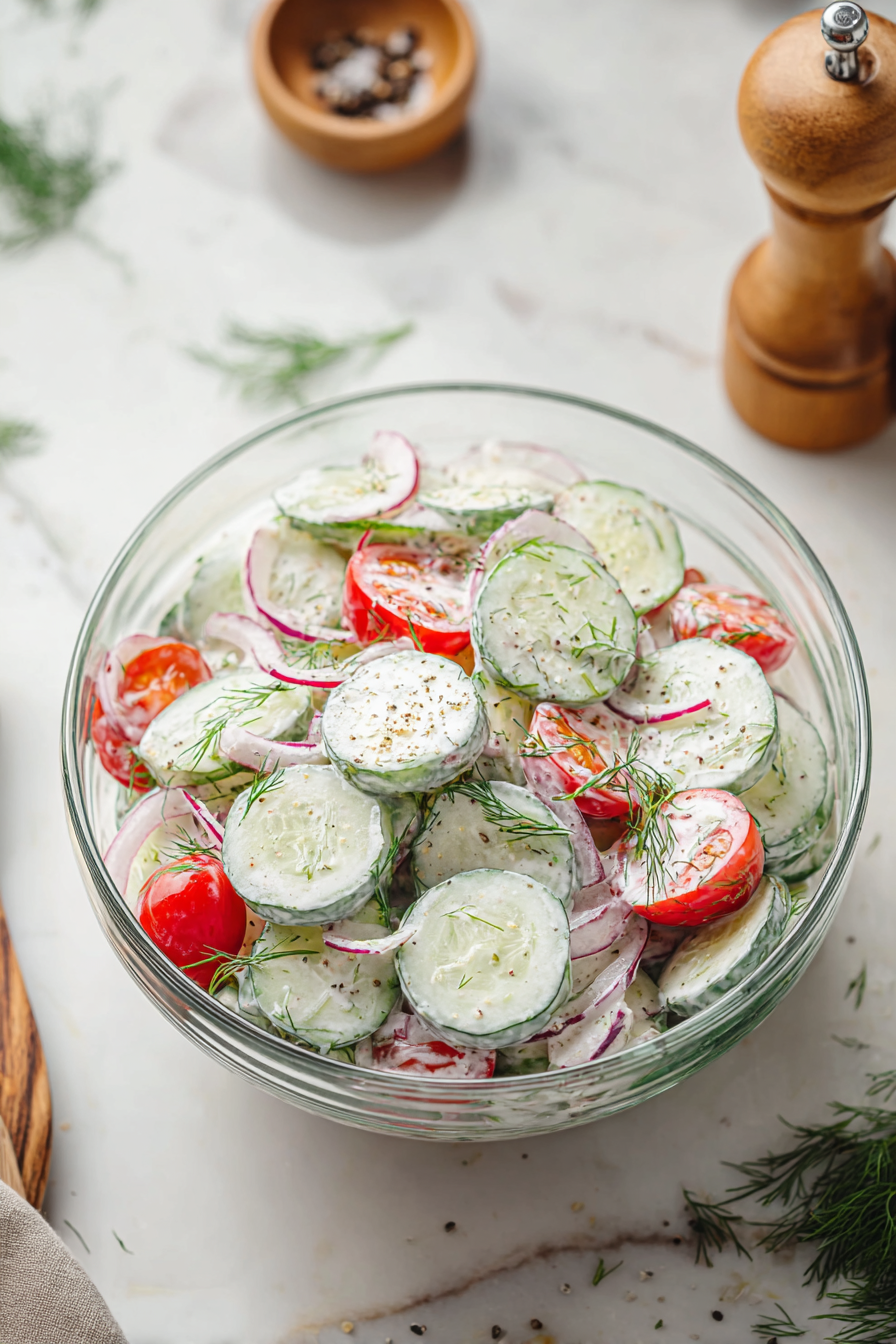 Easy Creamy Cucumber & Tomato Salad