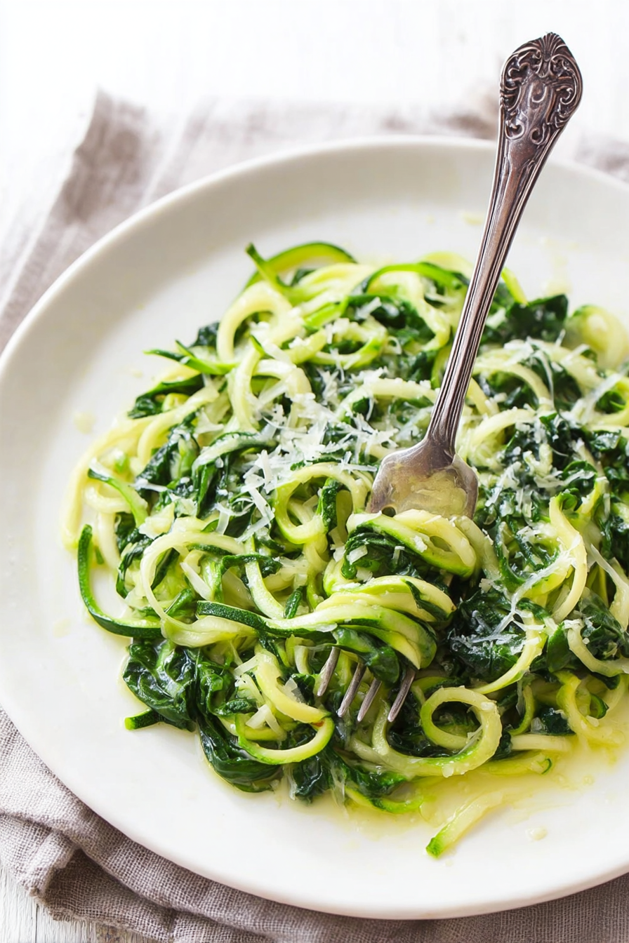 Easy Delicious Spinach & Parmesan Zucchini Noodles
