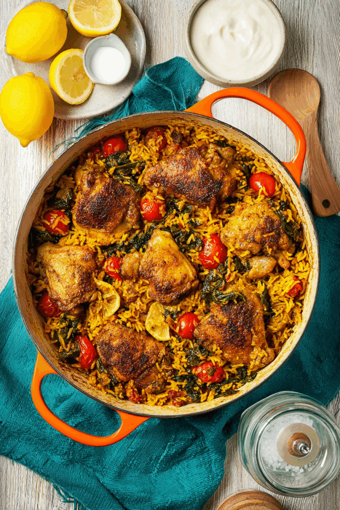 Easy One-Pot Spiced Chicken and Rice with Tahini Yogurt Drizzle Easy One-Pot Spiced Chicken and Rice with Tahini Yogurt Drizzle
