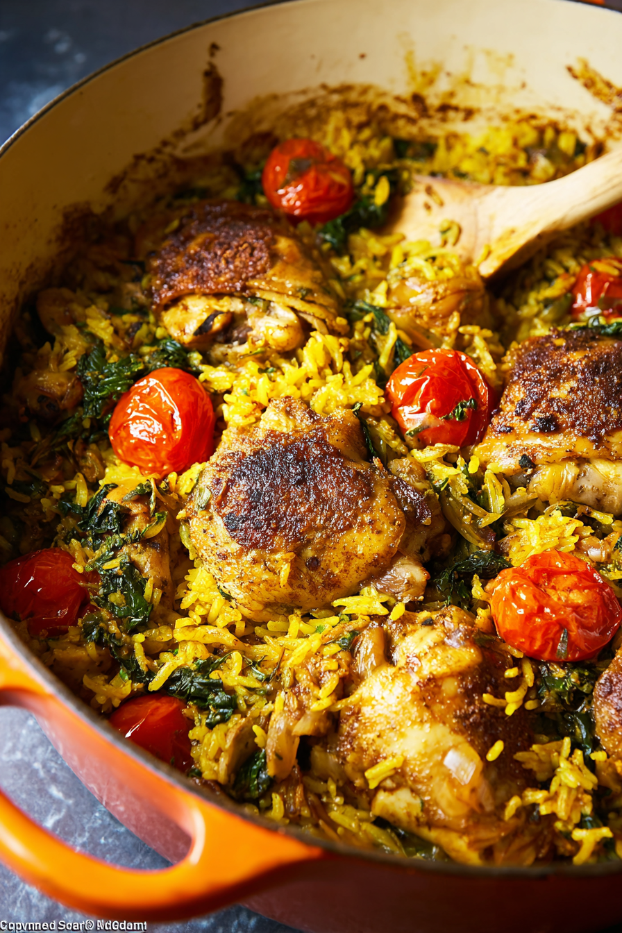 Easy One-Pot Spiced Chicken and Rice with Tahini Yogurt Drizzle
