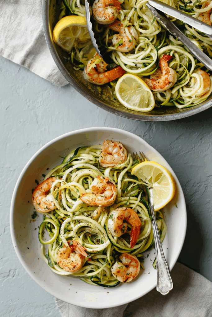 Easy Yummy Zucchini Pasta with Lemon Garlic Shrimp