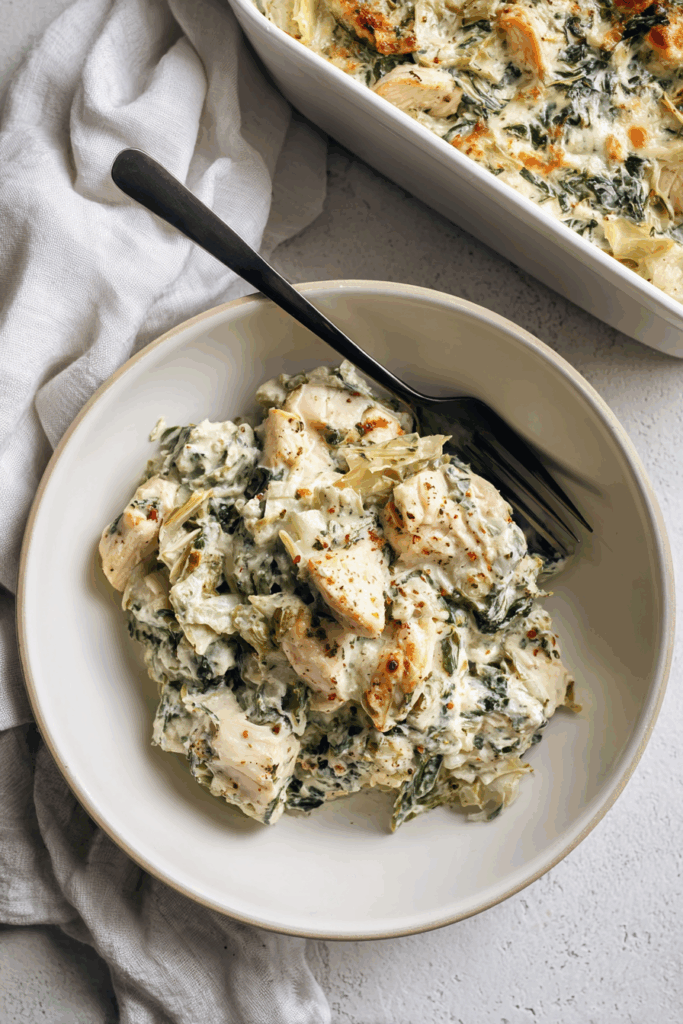 High-Protein Spinach Artichoke Chicken Casserole High-Protein Spinach Artichoke Chicken Casserole