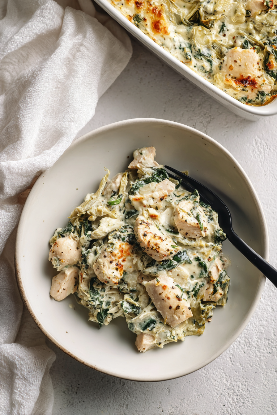 High-Protein Baked Spinach & Artichoke Chicken Recipe