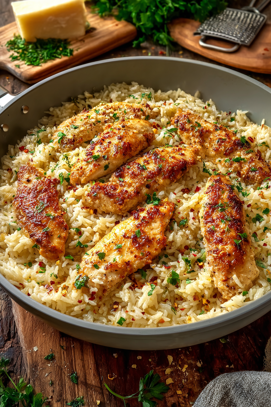 The Best Chicken Scampi Rice with Garlic Parmesan Flavor The Best Chicken Scampi Rice with Garlic Parmesan Flavor