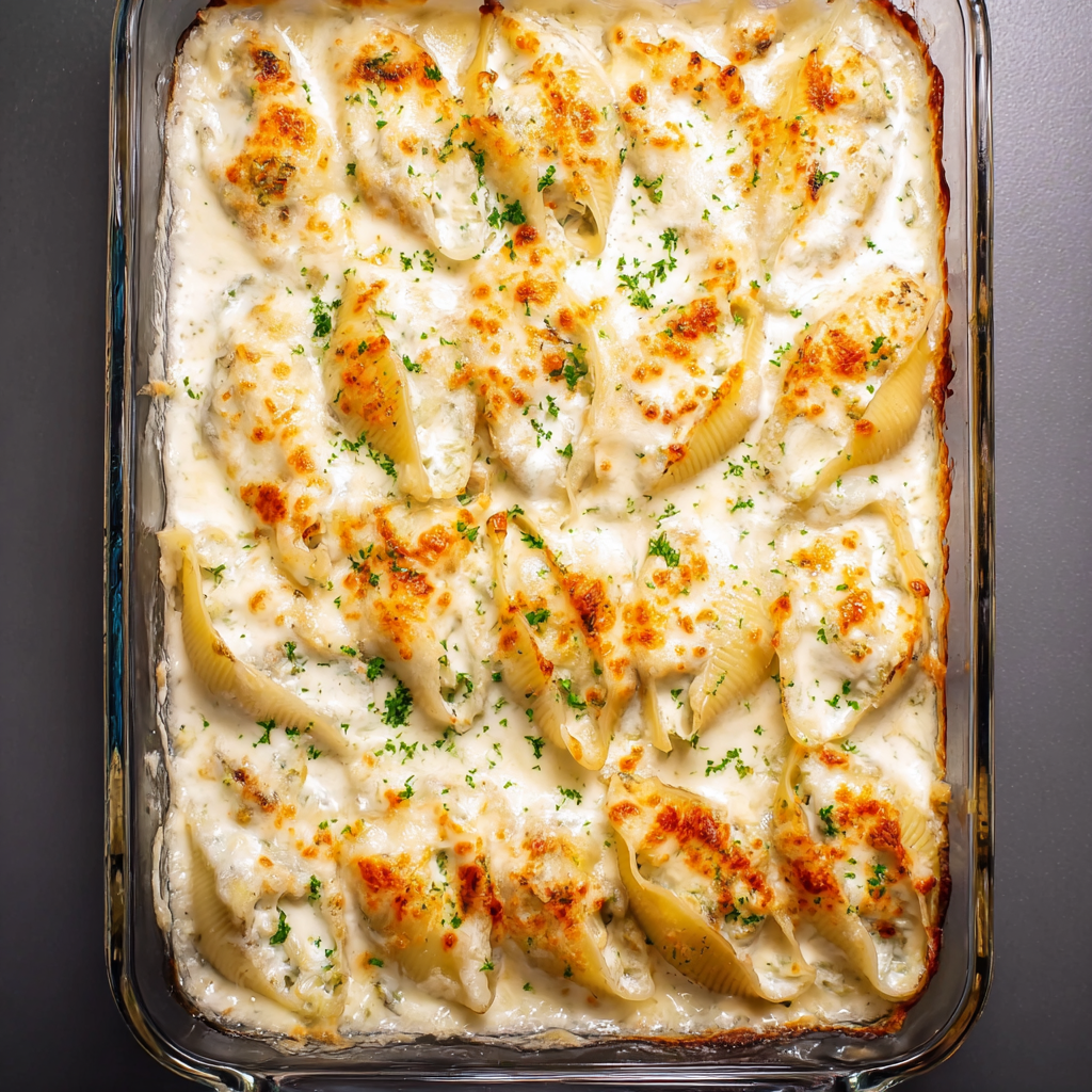Cheesy Chicken Alfredo Stuffed Shells