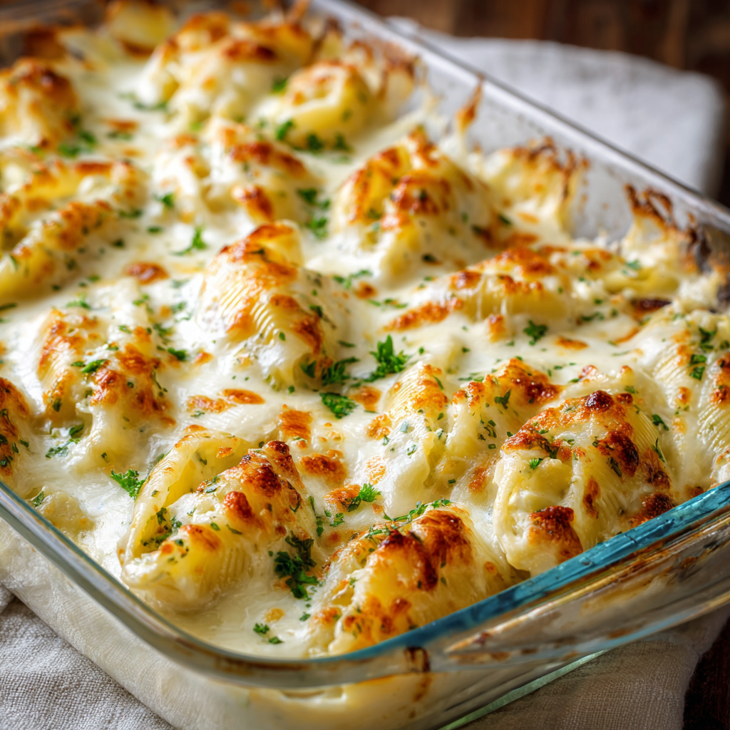 Cheesy Chicken Alfredo Stuffed Shells