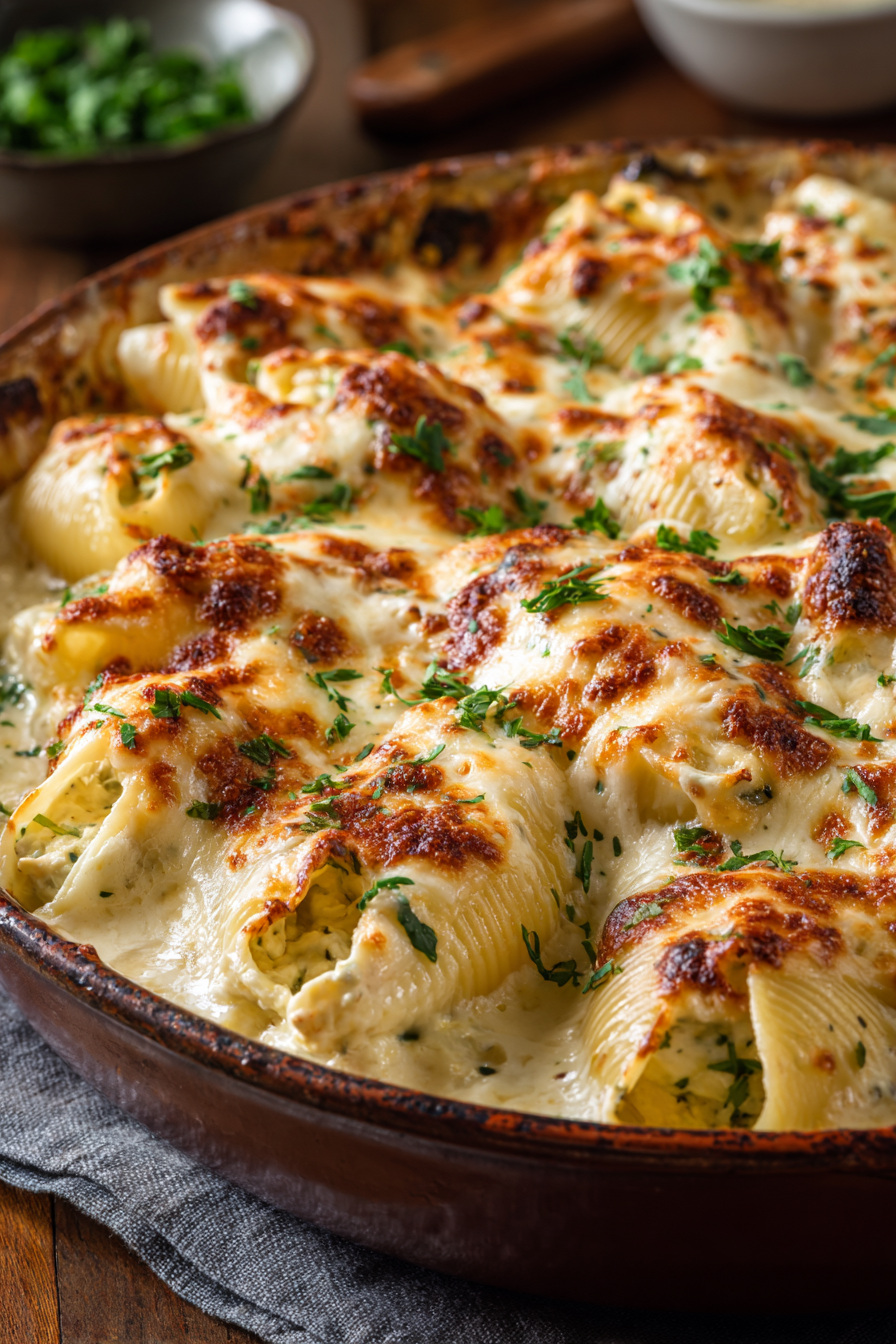 Creamy Chicken Alfredo Stuffed Shells with Cheese Creamy Chicken Alfredo Stuffed Shells with Cheese
