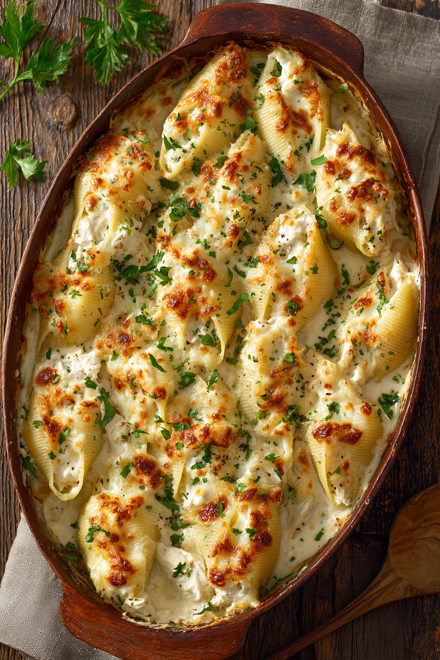 Creamy Chicken Alfredo Stuffed Shells with Cheese Creamy Chicken Alfredo Stuffed Shells with Cheese