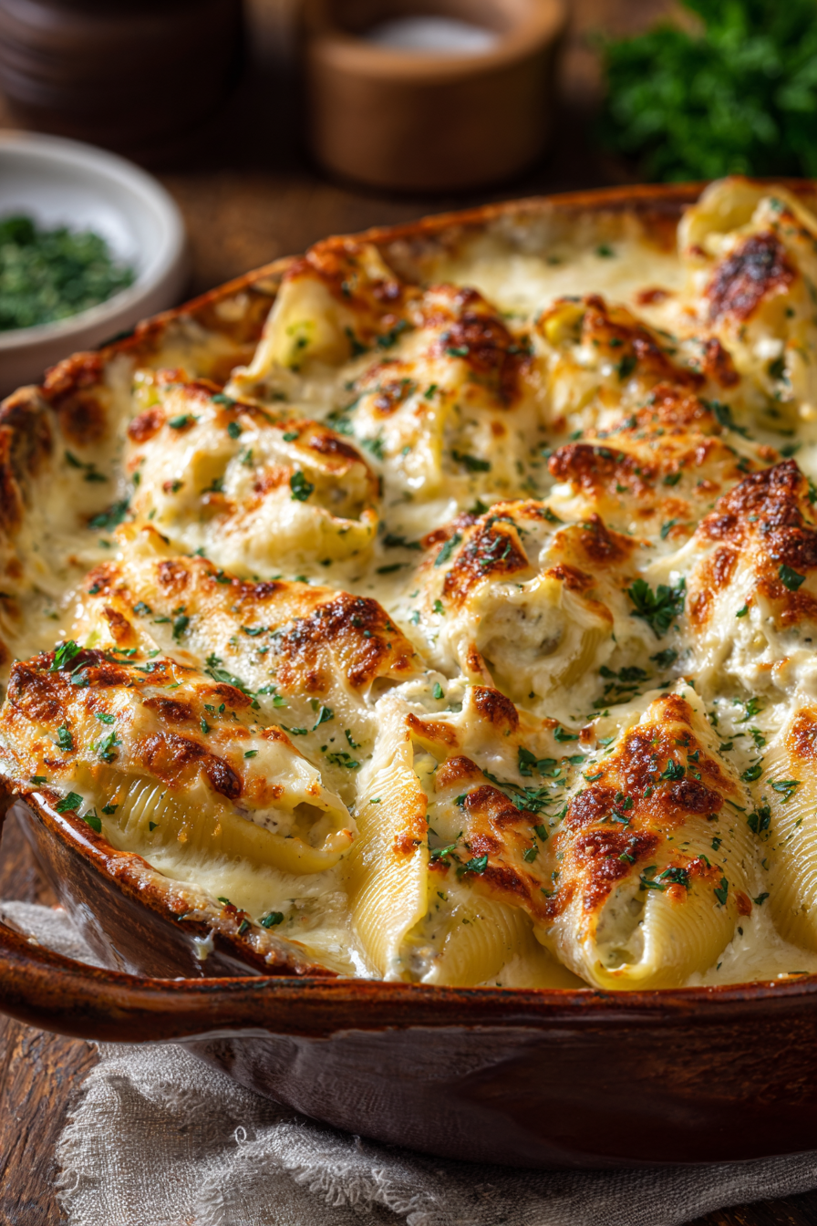 Creamy Chicken Alfredo Stuffed Shells with Cheese Creamy Chicken Alfredo Stuffed Shells with Cheese