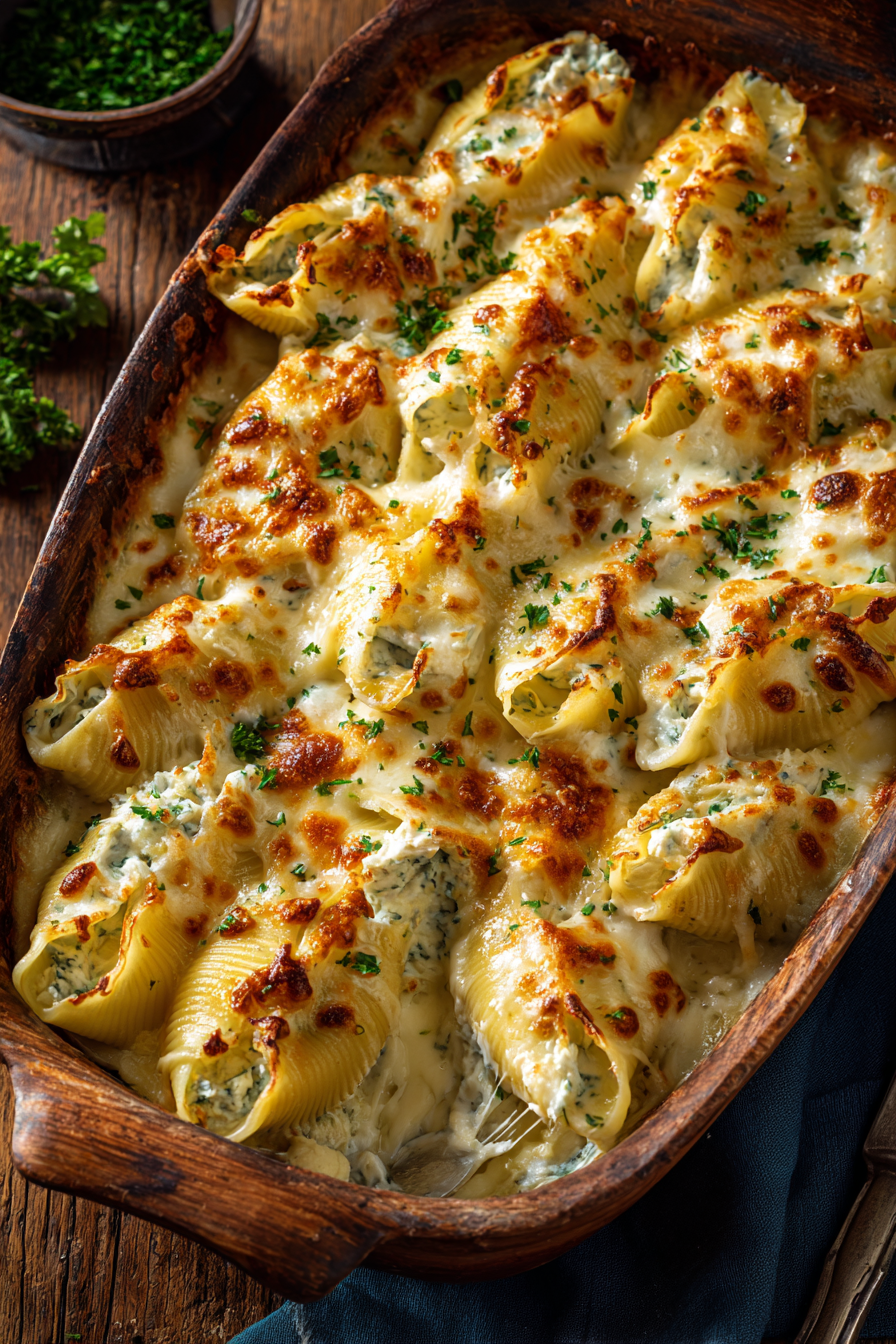 Creamy Chicken Alfredo Stuffed Shells with Cheese Creamy Chicken Alfredo Stuffed Shells with Cheese