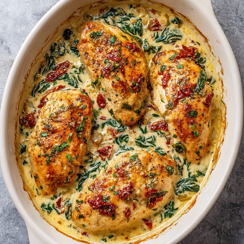 Creamy Oven-Baked Tuscan Chicken Dinner