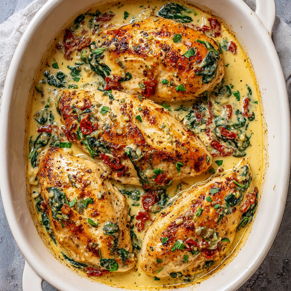Creamy Oven-Baked Tuscan Chicken Dinner