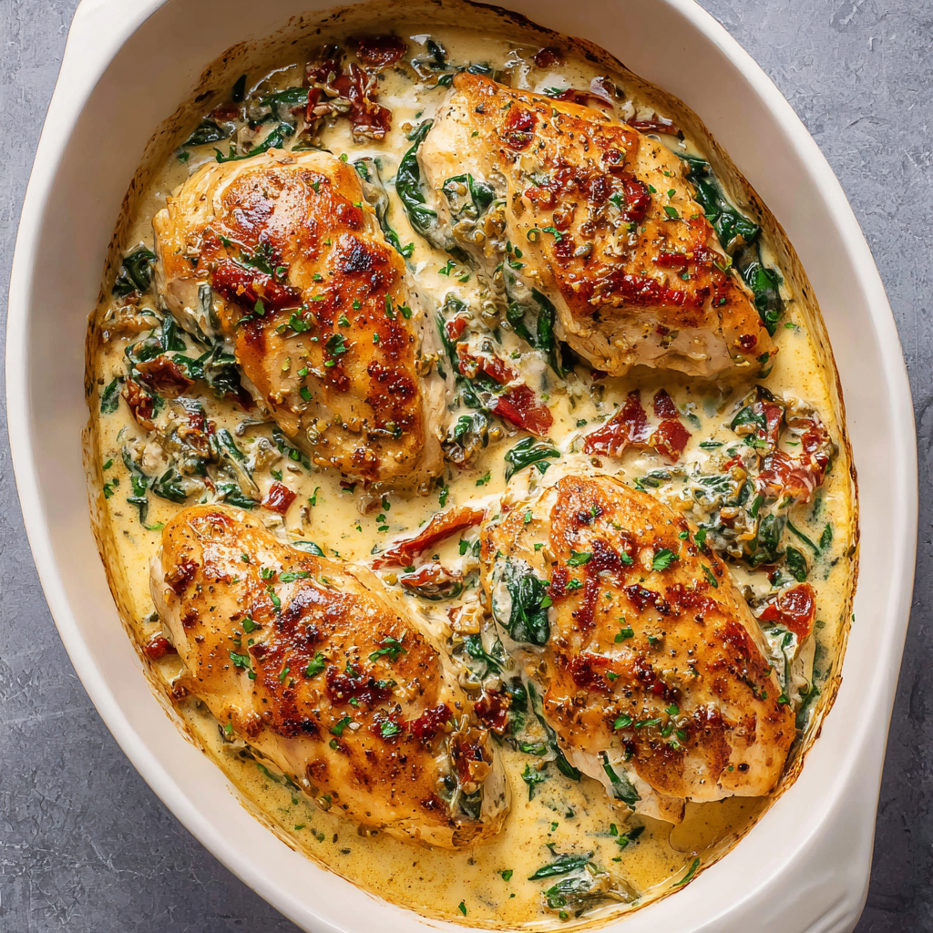 Creamy Oven-Baked Tuscan Chicken Dinner