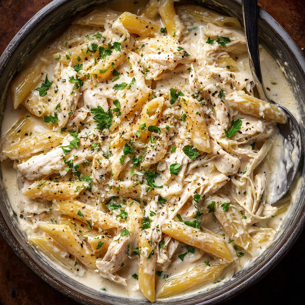 Creamy Slow Cooker Chicken Alfredo Pasta